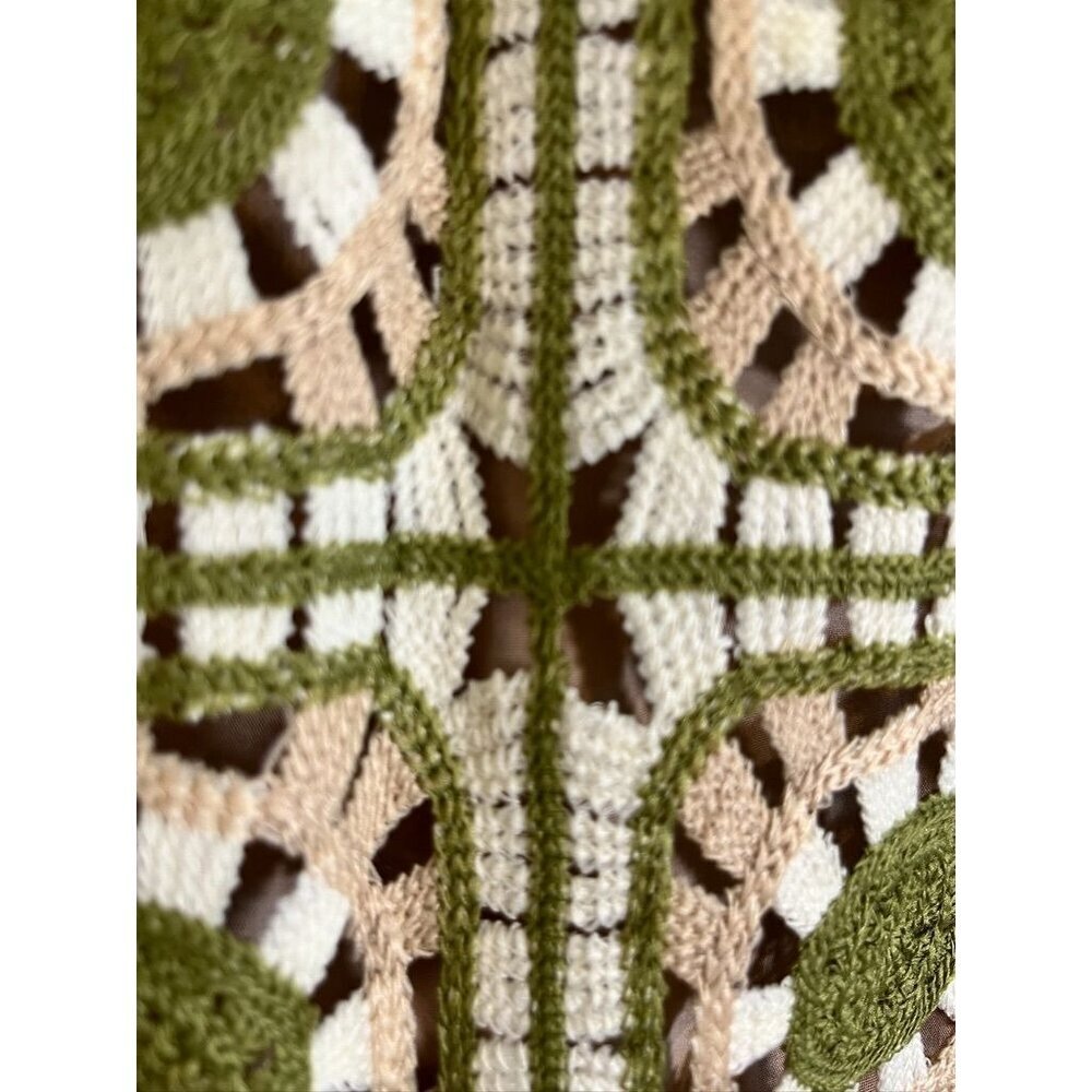 Retro Quilt Patchwork Crochet Dress Tan XL Boho Indie Folk Preppy Neutral 80s - Picture 9 of 11